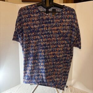 EUC LuLaRoe XXS Top Blue Stripe Short Sleeve Round Neck Pullover Cotton Blend